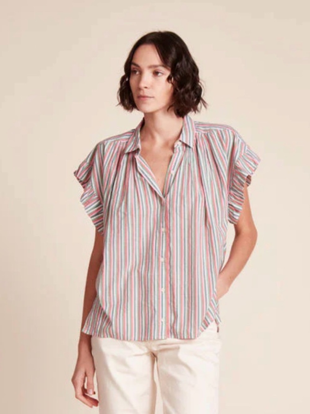Trovata Birds of Paradise Marianne “B” Ruffle Sleeve shirt in Honeysuckle XS